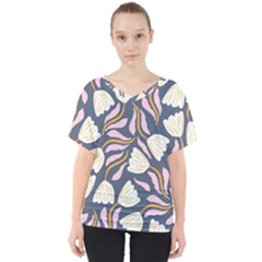 Flowers Pattern Floral Pattern V-neck Dolman Drape Top by Vaneshop