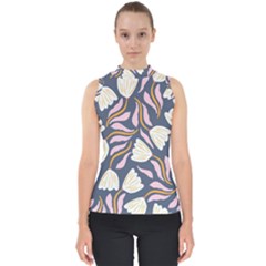 Flowers Pattern Floral Pattern Mock Neck Shell Top by Vaneshop