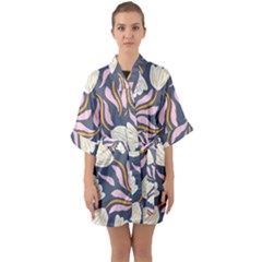 Flowers Pattern Floral Pattern Half Sleeve Satin Kimono  by Vaneshop