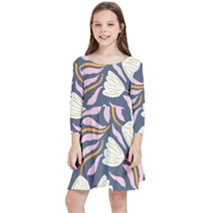 Flowers Pattern Floral Pattern Kids  Quarter Sleeve Skater Dress