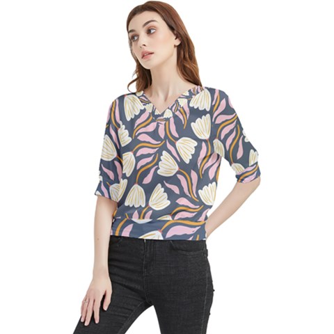 Flowers Pattern Floral Pattern Quarter Sleeve Blouse by Vaneshop