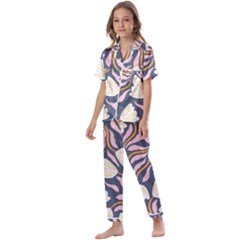 Flowers Pattern Floral Pattern Kids  Satin Short Sleeve Pajamas Set by Vaneshop