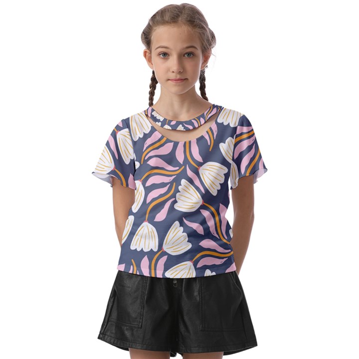 Flowers Pattern Floral Pattern Kids  Front Cut Tee