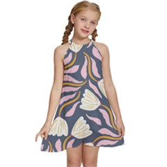 Flowers Pattern Floral Pattern Kids  Halter Collar Waist Tie Chiffon Dress by Vaneshop