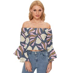 Flowers Pattern Floral Pattern Off Shoulder Flutter Bell Sleeve Top