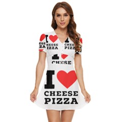 I Love Cheese Pizza V-neck High Waist Chiffon Mini Dress by ilovewhateva