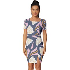 Flowers Pattern Floral Pattern Fitted Knot Split End Bodycon Dress by Vaneshop