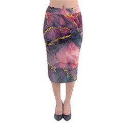 Pink Texture Resin Midi Pencil Skirt by Vaneshop