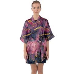 Pink Texture Resin Half Sleeve Satin Kimono  by Vaneshop