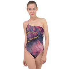 Pink Texture Resin Classic One Shoulder Swimsuit by Vaneshop