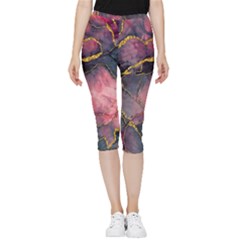 Pink Texture Resin Inside Out Lightweight Velour Capri Leggings  by Vaneshop