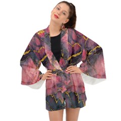 Pink Texture Resin Long Sleeve Kimono