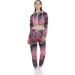 Pink Texture Resin Cropped Zip Up Lounge Set by Vaneshop