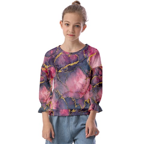 Pink Texture Resin Kids  Cuff Sleeve Top by Vaneshop