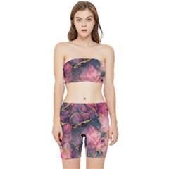 Pink Texture Resin Stretch Shorts And Tube Top Set by Vaneshop