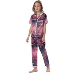 Pink Texture Resin Kids  Satin Short Sleeve Pajamas Set by Vaneshop