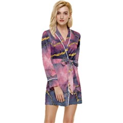 Pink Texture Resin Long Sleeve Satin Robe by Vaneshop