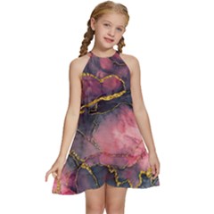 Pink Texture Resin Kids  Halter Collar Waist Tie Chiffon Dress by Vaneshop