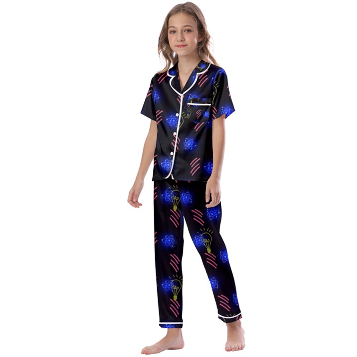 Background Pattern Graphic Kids  Satin Short Sleeve Pajamas Set