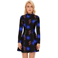 Background Pattern Graphic Long Sleeve Velour Longline Dress