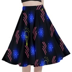 Background Pattern Graphic A-line Full Circle Midi Skirt With Pocket by Vaneshop