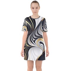 Pattern Gold Marble Sixties Short Sleeve Mini Dress by Vaneshop