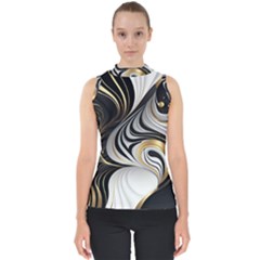 Pattern Gold Marble Mock Neck Shell Top by Vaneshop