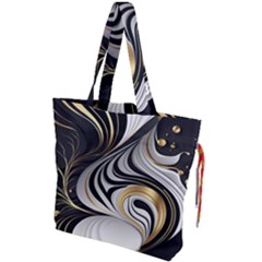 Pattern Gold Marble Drawstring Tote Bag by Vaneshop