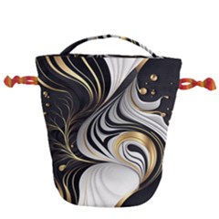 Pattern Gold Marble Drawstring Bucket Bag by Vaneshop