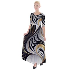 Pattern Gold Marble Half Sleeves Maxi Dress by Vaneshop