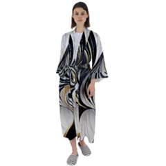 Pattern Gold Marble Maxi Satin Kimono by Vaneshop