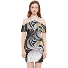 Pattern Gold Marble Shoulder Frill Bodycon Summer Dress by Vaneshop