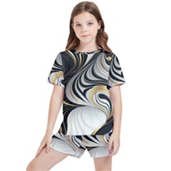 Pattern Gold Marble Kids  Tee And Sports Shorts Set by Vaneshop