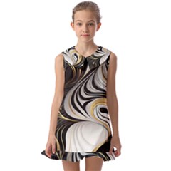 Pattern Gold Marble Kids  Pilgrim Collar Ruffle Hem Dress by Vaneshop