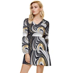 Pattern Gold Marble Tiered Long Sleeve Mini Dress by Vaneshop