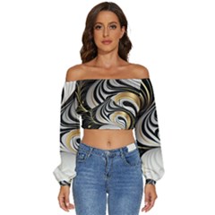 Pattern Gold Marble Long Sleeve Crinkled Weave Crop Top by Vaneshop