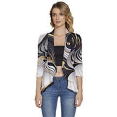 Pattern Gold Marble Women s 3/4 Sleeve Ruffle Edge Open Front Jacket by Vaneshop