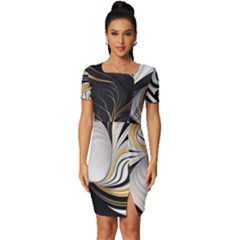 Pattern Gold Marble Fitted Knot Split End Bodycon Dress by Vaneshop