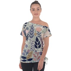 Flower Floral Pastel Off Shoulder Tie-up Tee