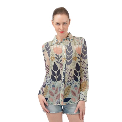 Flower Floral Pastel Long Sleeve Chiffon Shirt by Vaneshop