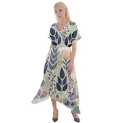 Flower Floral Pastel Cross Front Sharkbite Hem Maxi Dress