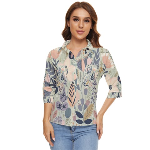 Flower Floral Pastel Women s Quarter Sleeve Pocket Shirt by Vaneshop