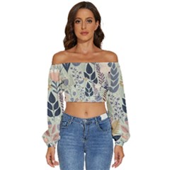 Flower Floral Pastel Long Sleeve Crinkled Weave Crop Top by Vaneshop