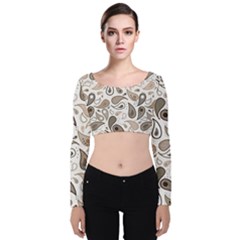 Paisley Pattern Background Graphic Velvet Long Sleeve Crop Top by Vaneshop