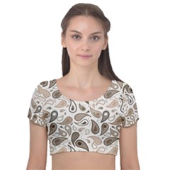 Paisley Pattern Background Graphic Velvet Short Sleeve Crop Top  by Vaneshop