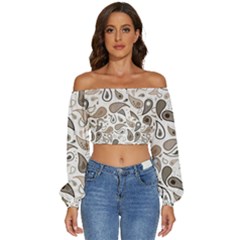 Paisley Pattern Background Graphic Long Sleeve Crinkled Weave Crop Top by Vaneshop