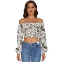 Paisley Pattern Background Graphic Long Sleeve Crinkled Weave Crop Top View1