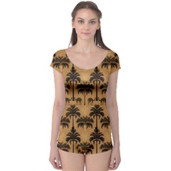 Camel Palm Tree Boyleg Leotard  by Vaneshop