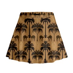 Camel Palm Tree Mini Flare Skirt by Vaneshop