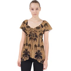 Camel Palm Tree Lace Front Dolly Top by Vaneshop